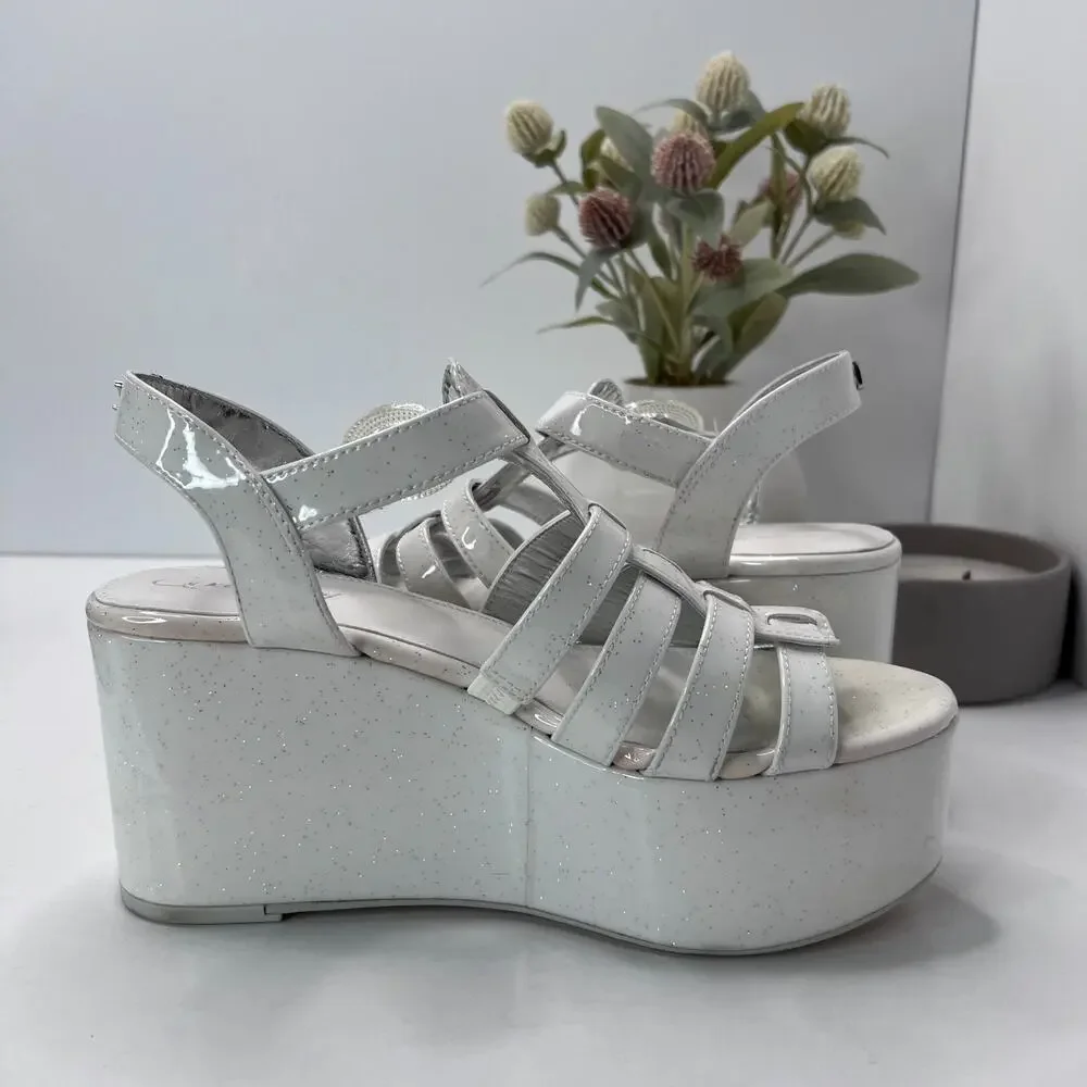 Circus By Sam Edelman Golda Glitter White Platform Ankle Strap Women's US 8